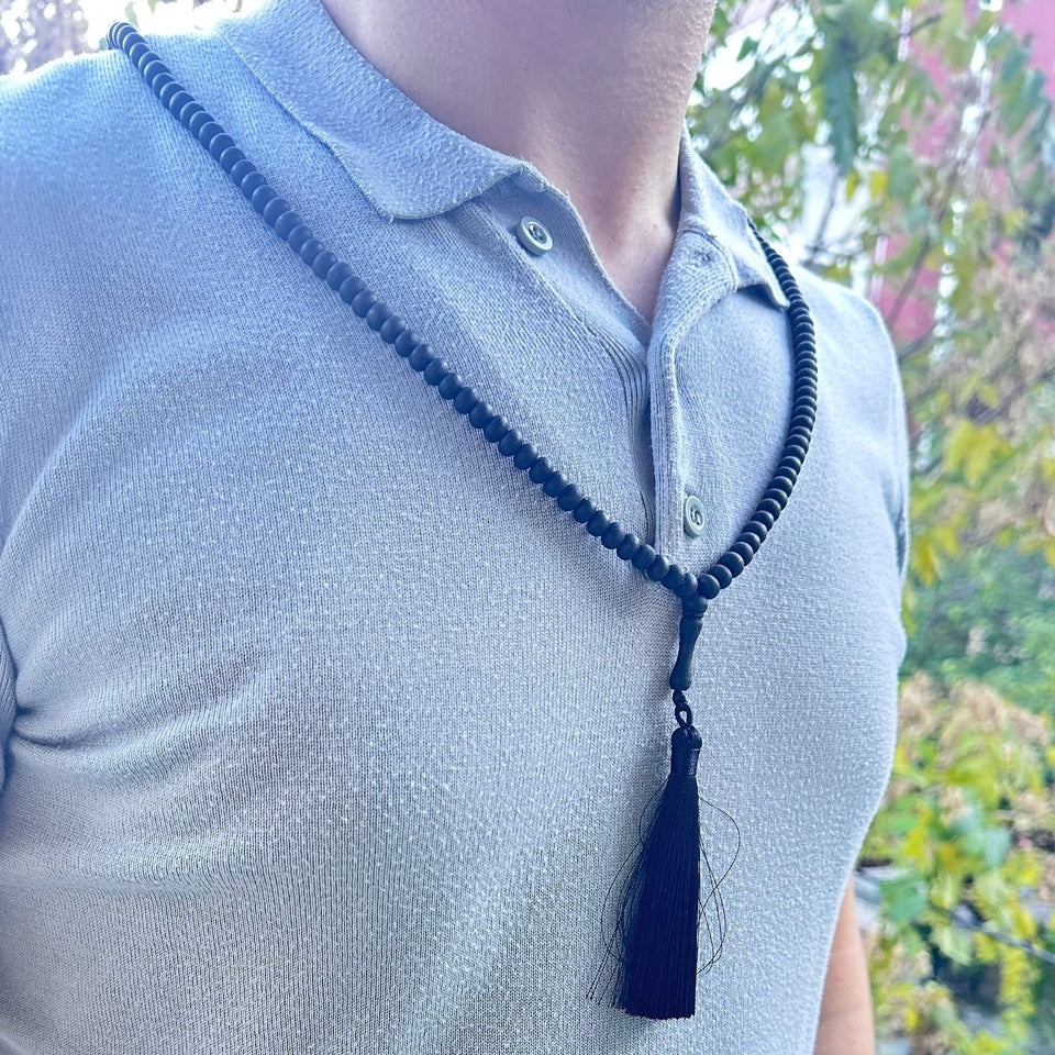 Matte Black Genuine Olive Wood Beads Tasbih Necklace, 150 Beads Misbaha Tasbih Zikr Tasbeeh Tesbih 7.5 mm Dhikr Prayer Beads TSBK