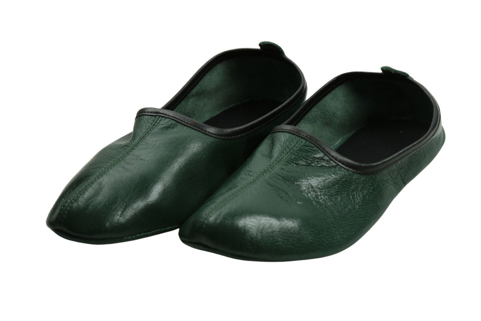 Genuine Leather Dark Green Slippers Women Size | Woman House Slippers | Handmade Leather Socks | Leather Home Shoes