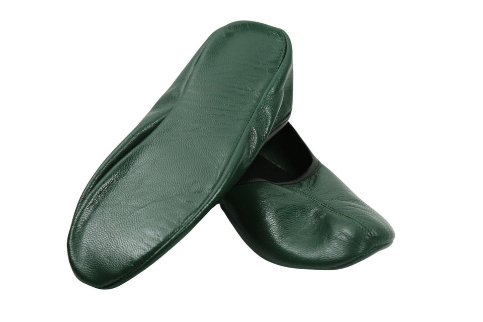 Genuine Leather Dark Green Slippers Women Size | Woman House Slippers | Handmade Leather Socks | Leather Home Shoes