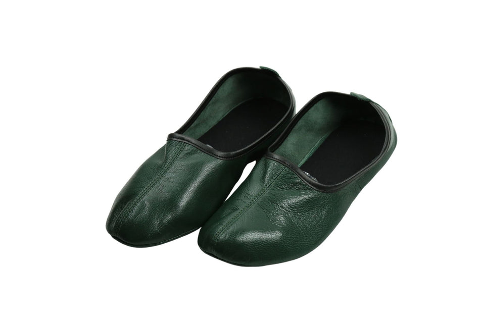 Genuine Leather Dark Green Slippers Women Size | Woman House Slippers | Handmade Leather Socks | Leather Home Shoes