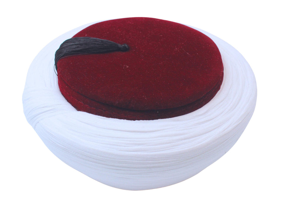 Al Imama Misriyya Fez Hat Imamah, 7 meters cloth wrapped, Egyptian Turkish Red Fez Tarboush Hat Black Tassel