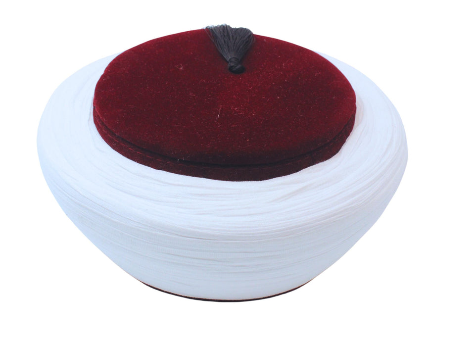 Al Imama Misriyya Fez Hat Imamah, 7 meters cloth wrapped, Egyptian Turkish Red Fez Tarboush Hat Black Tassel