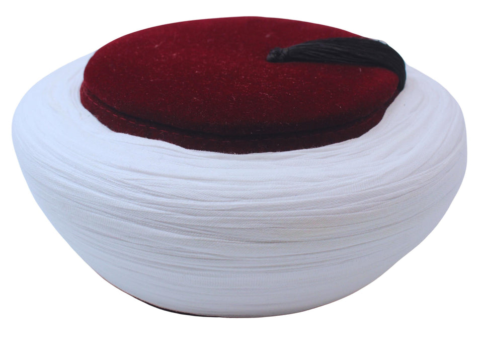 Al Imama Misriyya Fez Hat Imamah, 7 meters cloth wrapped, Egyptian Turkish Red Fez Tarboush Hat Black Tassel