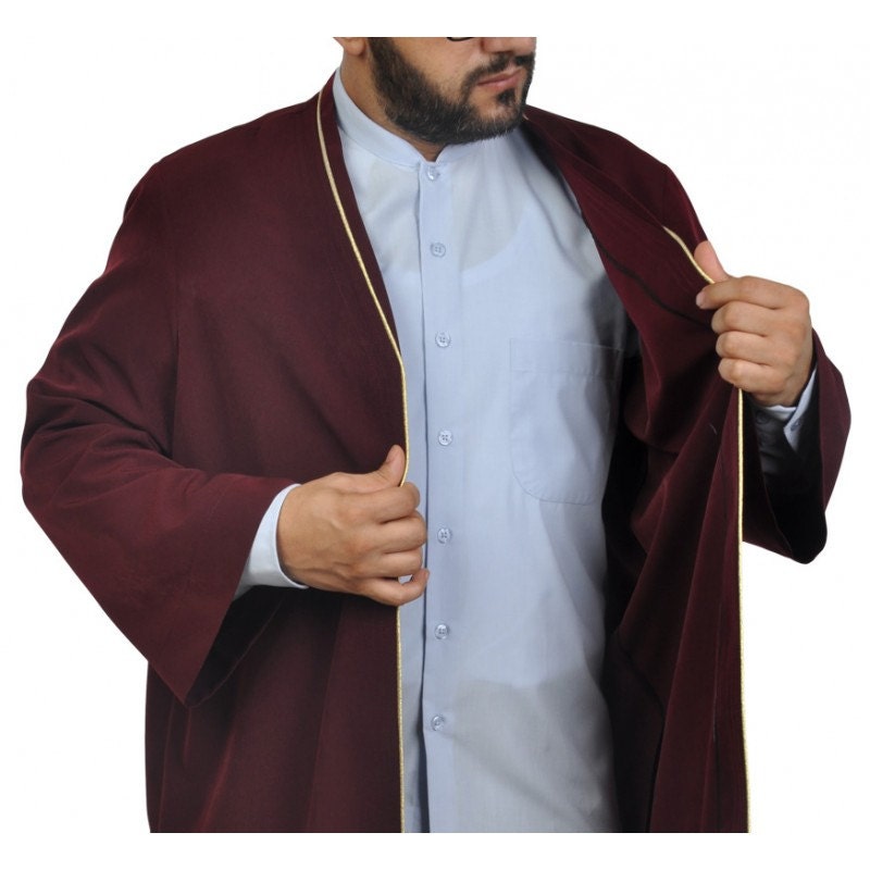 Muslim Long Kurta - M Plain Mens Wear, Claret Red Thobe, Galabiyya, Jubbah, ıslamic wear, Muslim tunic , Muslim Clothes, Islamic