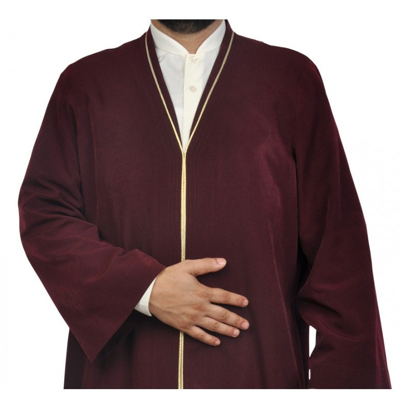 Muslim Long Kurta - M Plain Mens Wear, Claret Red Thobe, Galabiyya, Jubbah, ıslamic wear, Muslim tunic , Muslim Clothes, Islamic