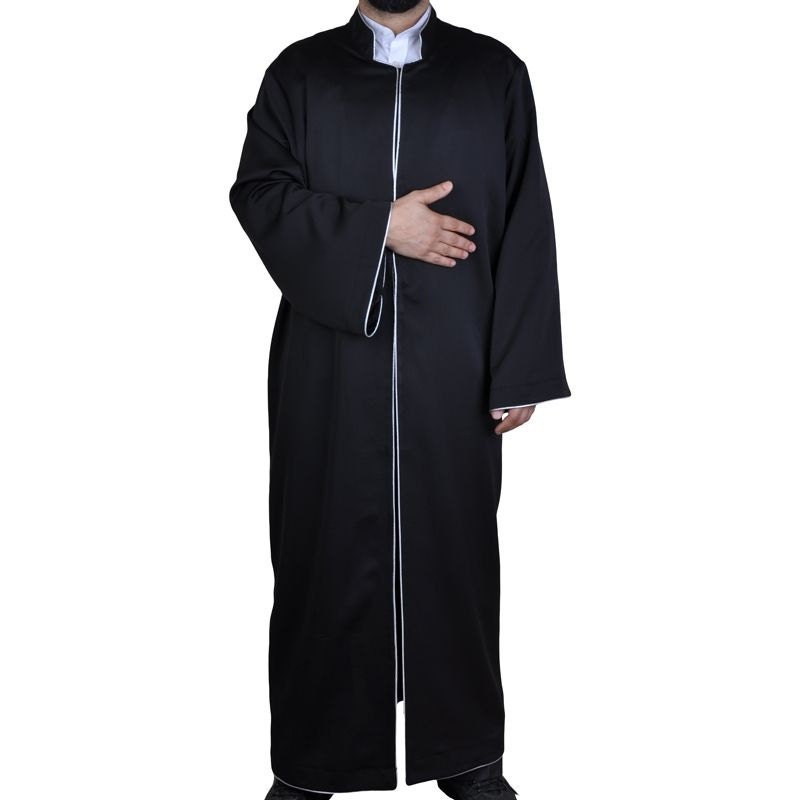 Muslim Mens Wear Black Thobe, Galabiyya, Jubbah, Muslim Wear, Muslim Kurta, Daffah, Muslim Dress, Modern Embroidered Kurta, Muslim Gifts