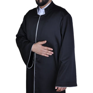 Muslim Mens Wear Black Thobe, Galabiyya, Jubbah, Muslim Wear, Muslim Kurta, Daffah, Muslim Dress, Modern Embroidered Kurta, Muslim Gifts