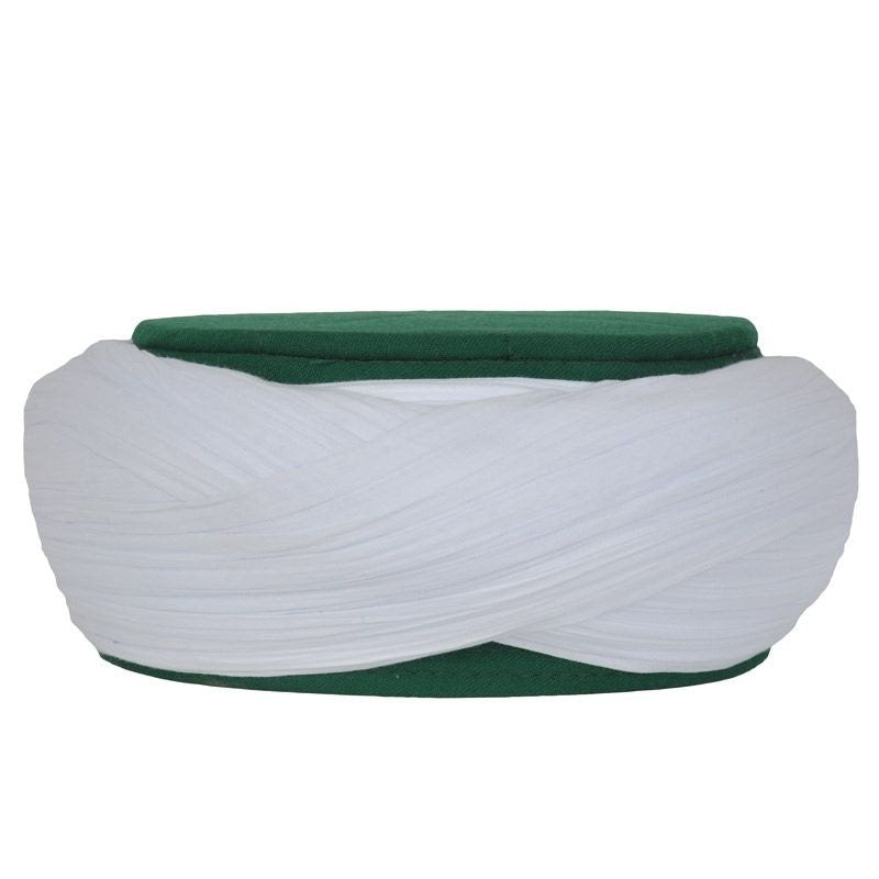 Saladin Islamic Unique Art Green and White 6m Cloth Imamah Sharif - Islamic Wear Kufi Taqiyah with shimla - head cap taqiyyah hat