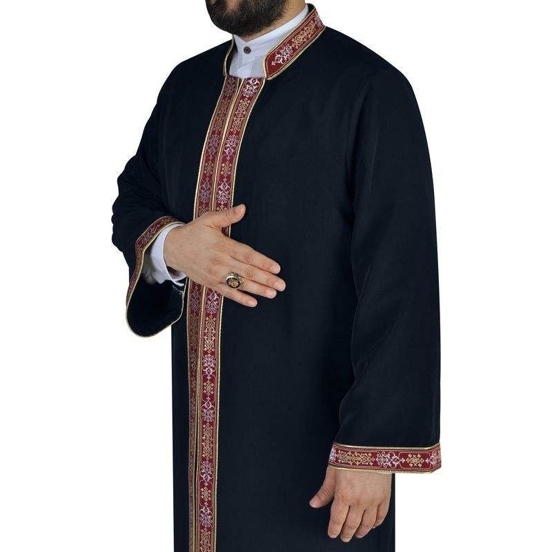 Navy blue Long Kurta - Jubbah - Mens Islamic Wear Navy blue Thobe with bordures, Galabiyya, Jubbah, Muslim Long Kurta