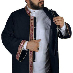 Navy blue Long Kurta - Jubbah - Mens Islamic Wear Navy blue Thobe with bordures, Galabiyya, Jubbah, Muslim Long Kurta