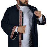 Navy blue Long Kurta - Jubbah - Mens Islamic Wear Navy blue Thobe with bordures, Galabiyya, Jubbah, Muslim Long Kurta