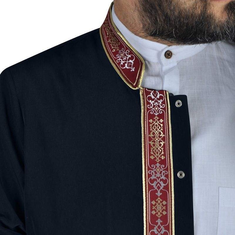 Navy blue Long Kurta - Jubbah - Mens Islamic Wear Navy blue Thobe with bordures, Galabiyya, Jubbah, Muslim Long Kurta