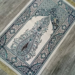Blue Ottoman Flowers Prayer Mat, Prayer Mat with Tasbeeh, Prayer Rug, Bohemian Rug, Turkish Rug, Islamic Gift - islamicbazaar