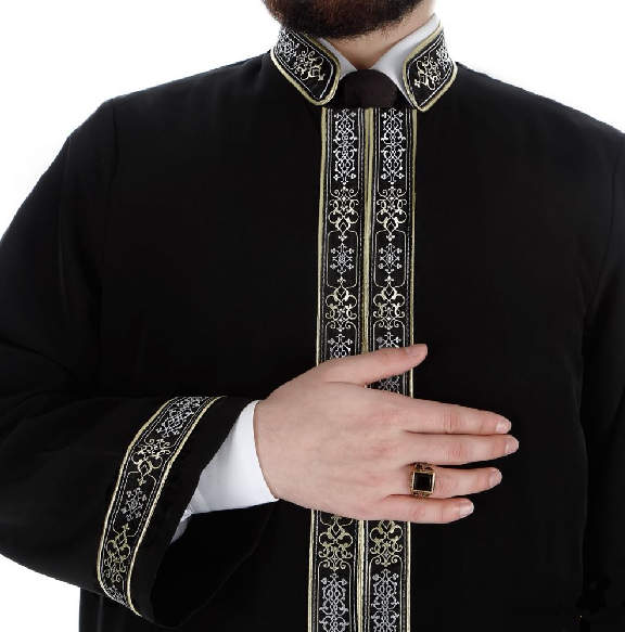 Qutan Muslim Long Kurta XS, S M, L, XL, XXL Islamic Mens Wear, Bordured Thobe, Galabiyya, Jubbah, Islamic Wear, Muslim Tunic, Cubbe