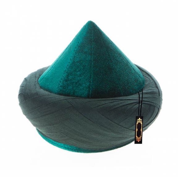 Cyprus Model Handmade Green Imamah - %100 Cotton Thin Stripe Turban Wrapped - Kibrisi Sarik Fez - Muslim Mens Clothing
