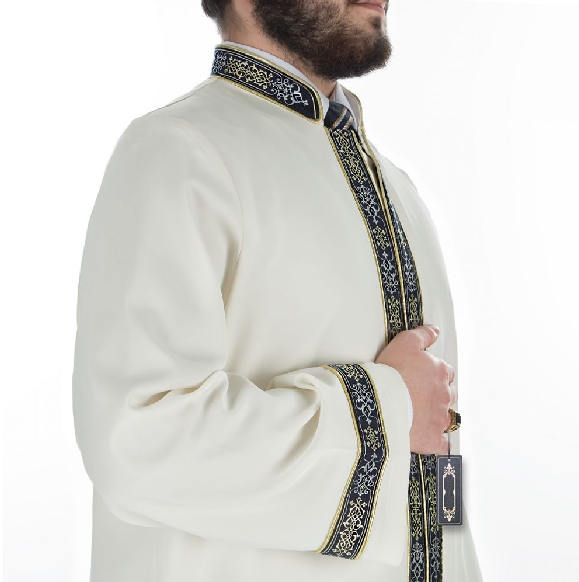 Feyzaan Muslim Long Kurta XS, S, M, L, XL Bordured Thobe, Galabiyya, Jubbah, Disdashas, Cübbe, Islamic Clothing for Men, Sunnah Wear - islamicbazaar