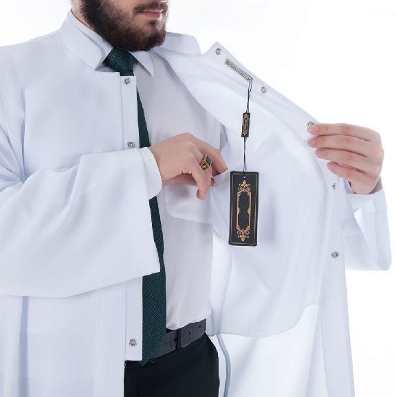 Buqhara Colated White Plain Jubbah S, M, L Thobe, Galabiyya, Jubbah, Disdashas, Cubbe, Long Kurta, Islamic Clothing for Men, Sunnah Wear