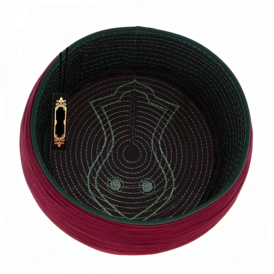 54 cm Handmade Claret red & Green Sarik, Takke, Islam Prayer Hat with The Nalayn Black Kofi, Kufi Cap, صلاة, Muslim Men's Hat Cap, Skul cap - islamicbazaar