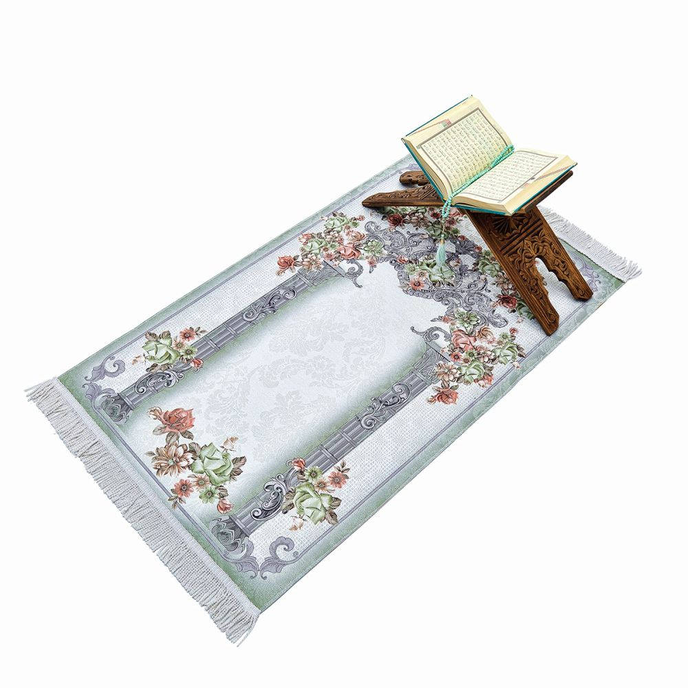 Quds Green Cotton Islamic Prayer Rug, Janamaz Musallah Sesallah Sejadah Carpet Muslim Seccade Islam Sajadah - islamicbazaar