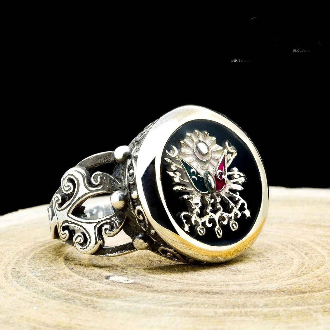 Silver Ottoman Coat of Arms Ring - Sterling Silver Shiny Symbolic Ring - Mens stamp ring - Ottoman Symbol Ring
