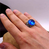 Faceted Cut Sapphire Ring - Sterling Silver Shiny Semi Precious Stone Ring - Mens oval ring - Sapphire Ring