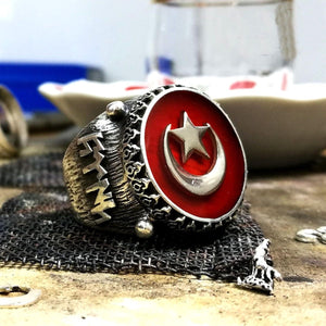 Turkse wapen ring - Sterling zilveren glanzende symbolische ring - Mens stempel ring - Seltsjoeken symbool ring - Malcolm X ring
