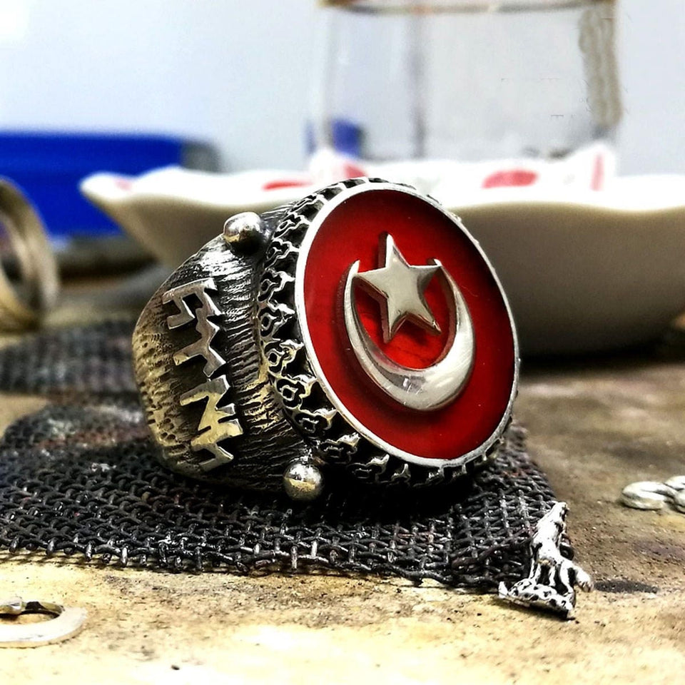 Кольцо «Турецкий герб» - Серебряное символическое кольцо из чистого серебра - Кольцо с изображением воли - Кольцо с символом сельджуков - Кольцо Малкольма Х