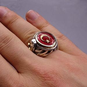 Полумесечина и Starвездени прстени, исламски прстен, прстен на турско Пакистан, 925 сребрен прстен од сребро, ринг-сигнал, колекција на султани