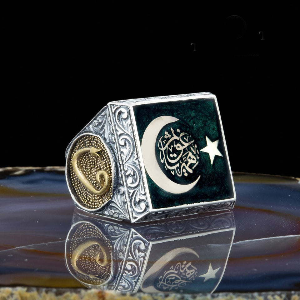 Anello personalizzato a mezzaluna e stella, anello personalizzato, anello da uomo in argento sterling 925, anello da uomo ottomano, anello con sigillo