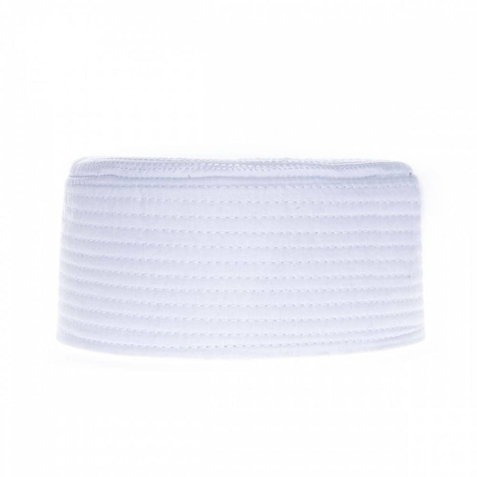 White and Blue Geometric Handcrafted Round Naqshbandi Tariqah Sufi Muslim Kufi Hat Takke