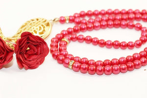 Red Misbahas, prayer beads with rose, Handmade Prayer Beads 99 Misbaha, Masbaha, Tasbeeh, 6mm beads, Tasbeeh with Rose, TSTR