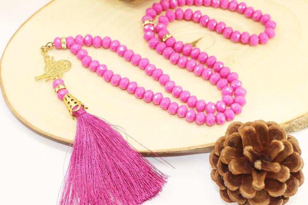 Dark Pink Misbahas with tugra, prayer beads, Handmade Prayer Beads 99 Misbaha, Masbaha, 99 beads Tasbeeh, Tasbeeh, prayer beads, TSPB