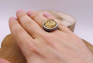 Не грижи се, Алах е со нас напишан сребрен прстен, прилагоди прстен со реченица, прстен за мажи од 925 сребро, прстен за муслимани, верски прстен