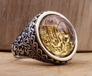 Не грижи се, Алах е со нас напишан сребрен прстен, прилагоди прстен со реченица, прстен за мажи од 925 сребро, прстен за муслимани, верски прстен