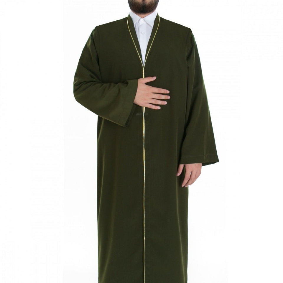 S M L XL Olive Green Men's Jilbab with Bias, Islamic Bazaar, Islamic Clothing Dishdash, Abaya Kurta Jubba
