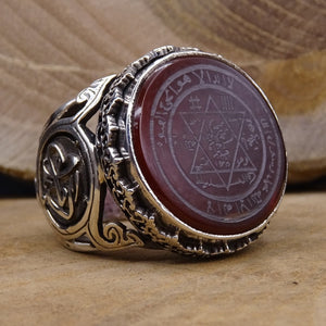 Muhru Suleiman Sterling Silver Ring, Mens Ring, Agate Stone, Persolized Signet Ring