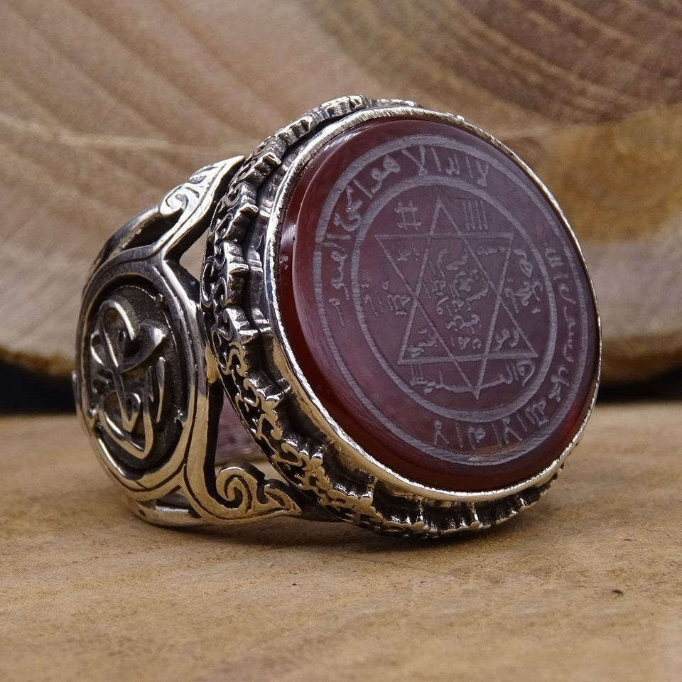 Anillo de plata esterlina Muhru Suleiman, anillo para hombre, piedra de ágata, anillo de sello persolizado
