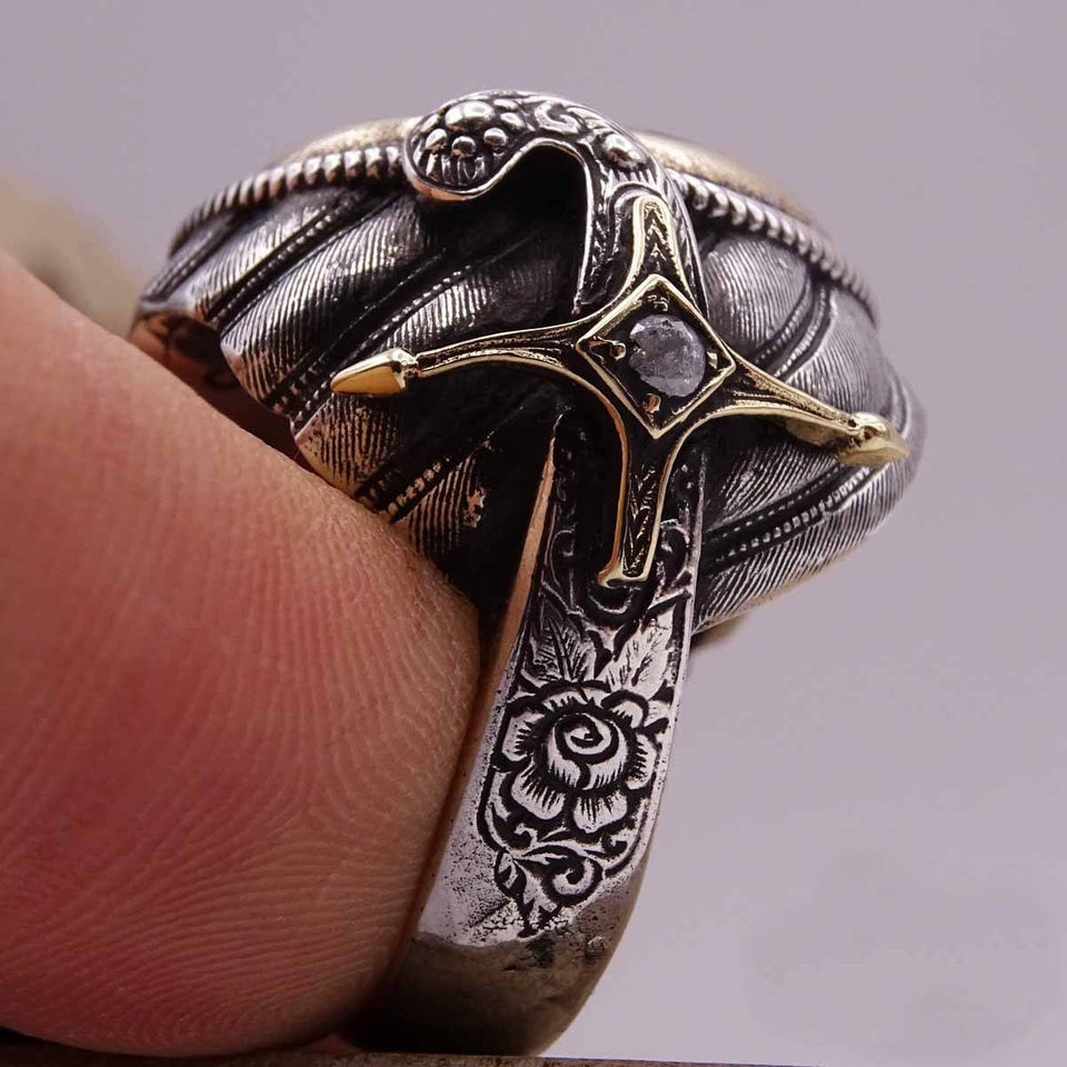 Османдык Герб күмүш шакеги, 925 Стерлинг күмүш Mens Ring, Эркектер Осмон ринги, Мөөр шакек, Султан коллекциясы уникалдуу шакек