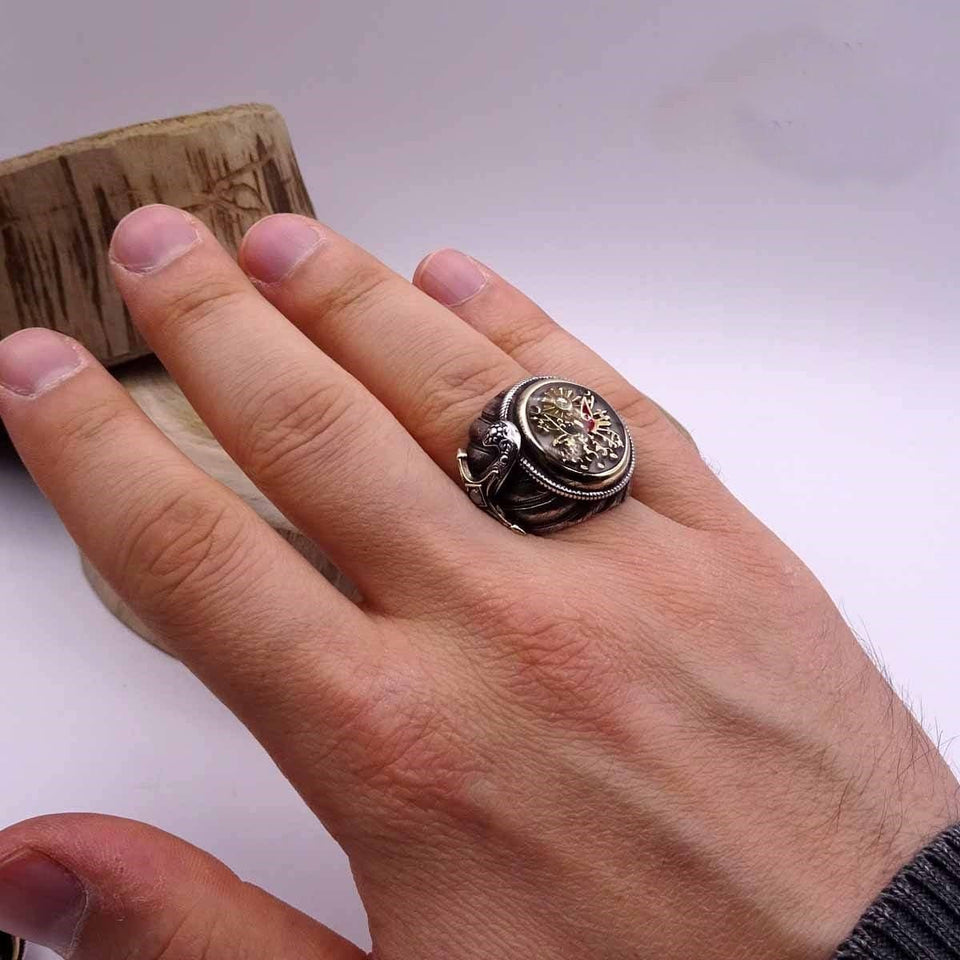 Османдык Герб күмүш шакеги, 925 Стерлинг күмүш Mens Ring, Эркектер Осмон ринги, Мөөр шакек, Султан коллекциясы уникалдуу шакек