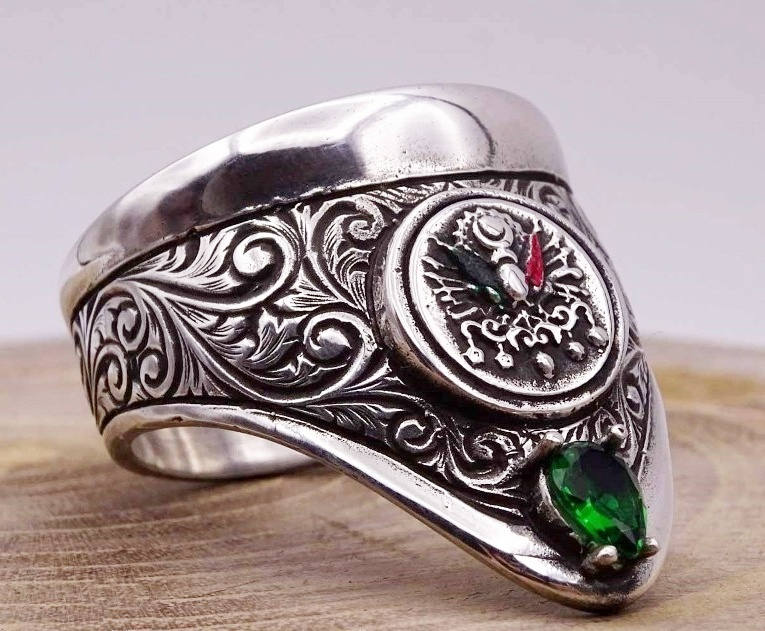 Zihgir with Ottoman Coat of Arms Silver Ring, 925 Sterling Silver Mens Ring, Archer Ring,  Rings, Religious Ring, Silver rings, Ottoman Ring