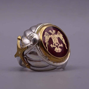 Anillo de plata con doble cabeza de águila, anillo de escudo de armas de Seljuks, anillo de plata para hombre de plata 925, anillo de sello, colección Sultans