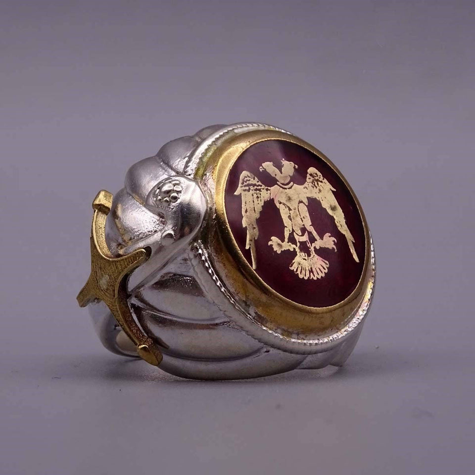 Anello d'argento a doppia testa in argento, anello dello stemma di Seljuks, anello d'argento da uomo in argento 925, anello con sigillo, collezione Sultans