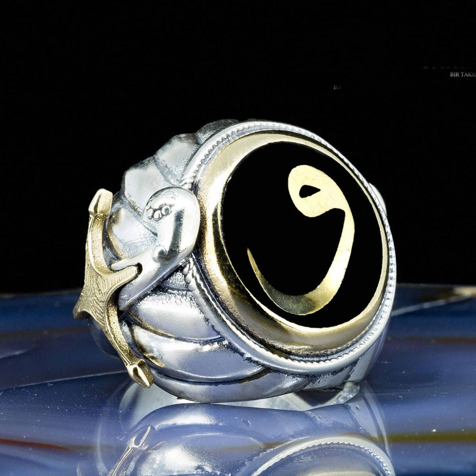 Anillo de plata Waaw, anillo de letra árabe, anillo de plata de plata 925 para hombre, joyería para hombre, anillo de letra, colección Sultans