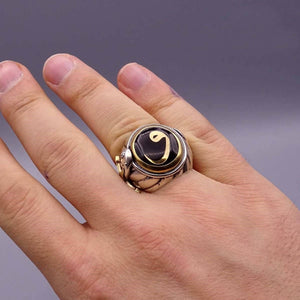 Anillo de plata Waaw, anillo de letra árabe, anillo de plata de plata 925 para hombre, joyería para hombre, anillo de letra, colección Sultans