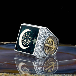 Anillo personalizado de media luna y estrella, anillo personalizado, anillo de plata esterlina 925 para hombre, anillo otomano para hombre, anillo de sello