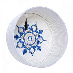 White and Blue Geometric Handcrafted Round Naqshbandi Tariqah Sufi Muslim Kufi Hat Takke