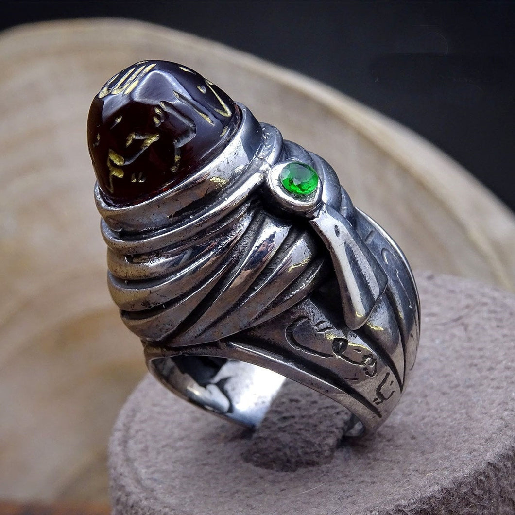Handmade Dervish Silver Ring, Mens Signet Ring, Unique Fire Amber Ring, Mens Stacking Ring