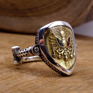 Osmanisches Reich Schild Silber Ring, 925 Sterling Silber Herren Ring, Herren Siegelring, Krieger Ringe, Osmanisches Wappen