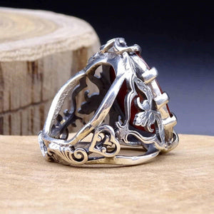 Handgemaakte aangepaste Agaat stenen ring, aangepaste naam kan worden geschreven zilveren ring, 925 sterling zilveren ring, groot vakmanschap, middeleeuwse herenring