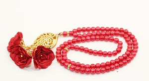 Red Misbahas, beads addu'o'i tare da fure, Addu'o'in hannu na hannu 99 Misbaha, Masbaha, Tasbeeh, beads 6mm, Tasbeeh with Rose, TSTR